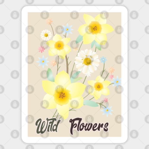 Wildflowers Watercolor Painting Pattern Beautiful Gifts, Daffodil Yellow Flowers, Floral Modern Design Spring Time Birthday, Funny Summer Anniversary, Holiday Presents for girl, for woman, kids Sticker by sofiartmedia